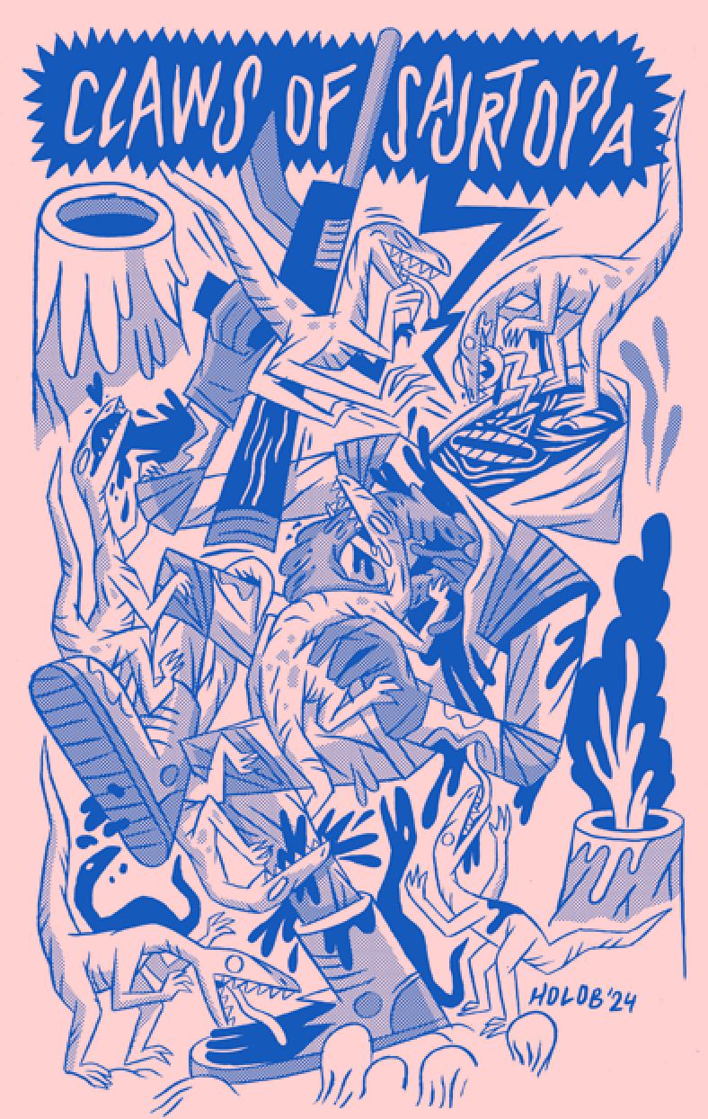 poster for the Claws Of Saurtopia festival 2024 with dinosaurs and stuff